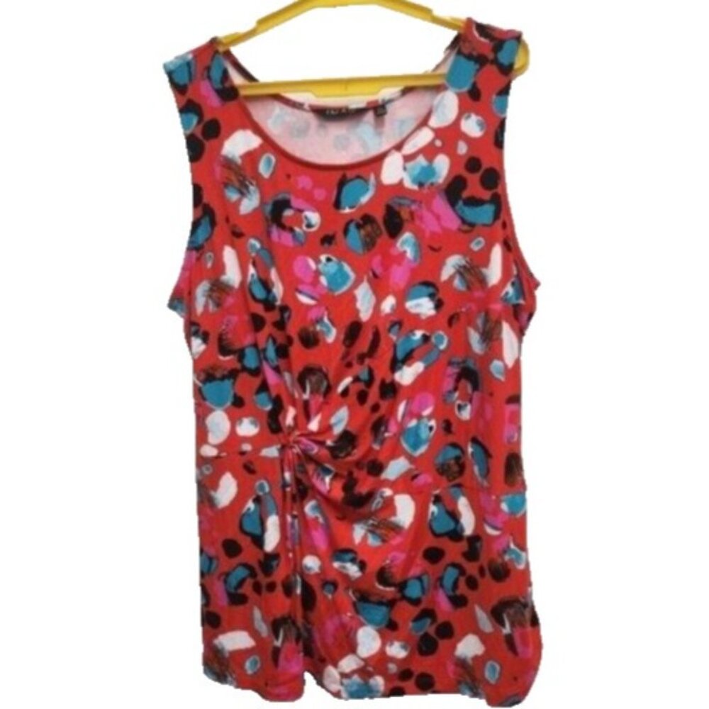 Iman Womens Twist Front Tunic Tank Top XL Red Abstract Print Wearable Art Casual